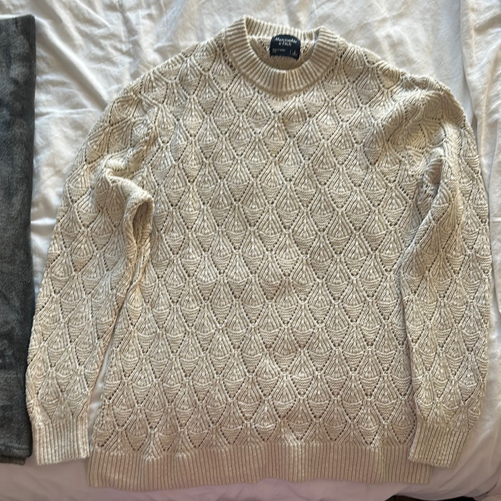 Abercrombie & Fitch Textured Cream Crewneck Sweater